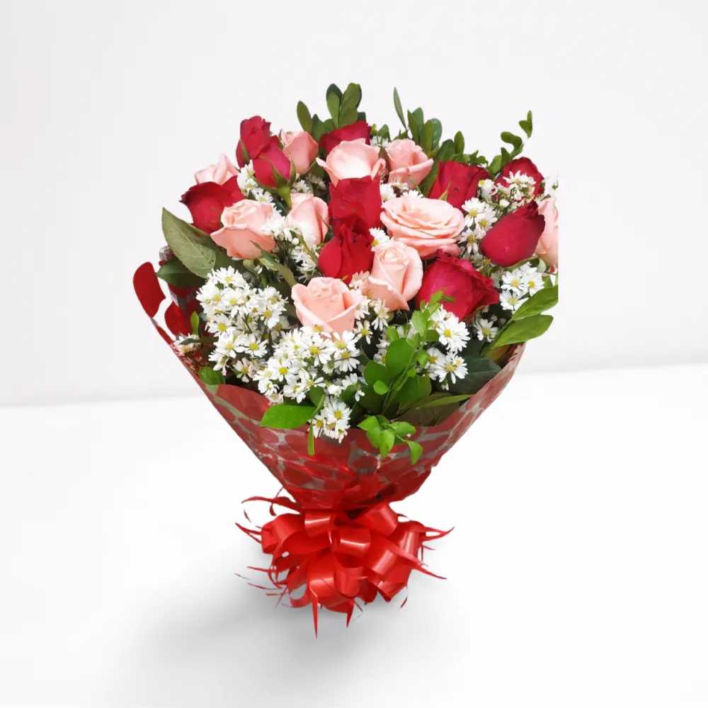 Buquê 20 Rosas Vermelhas e Cor de Rosa naturais, fazemos entrega em Recife e região.