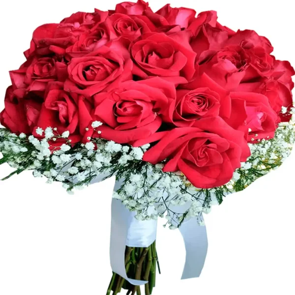 Buquê de noiva com 50 rosas naturais