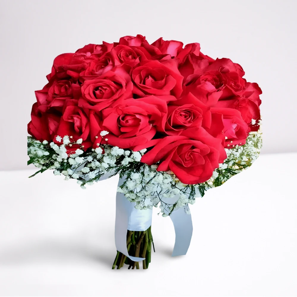 Buquê de noiva (elegância nupcial) com 50 rosas vermelhas para presente romântico em Recife.