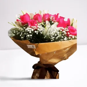 Buquê Lírios Brancos e Rosas Pink (Paixão e Pureza), ideal para presentear em Recife - Cestas Recife.