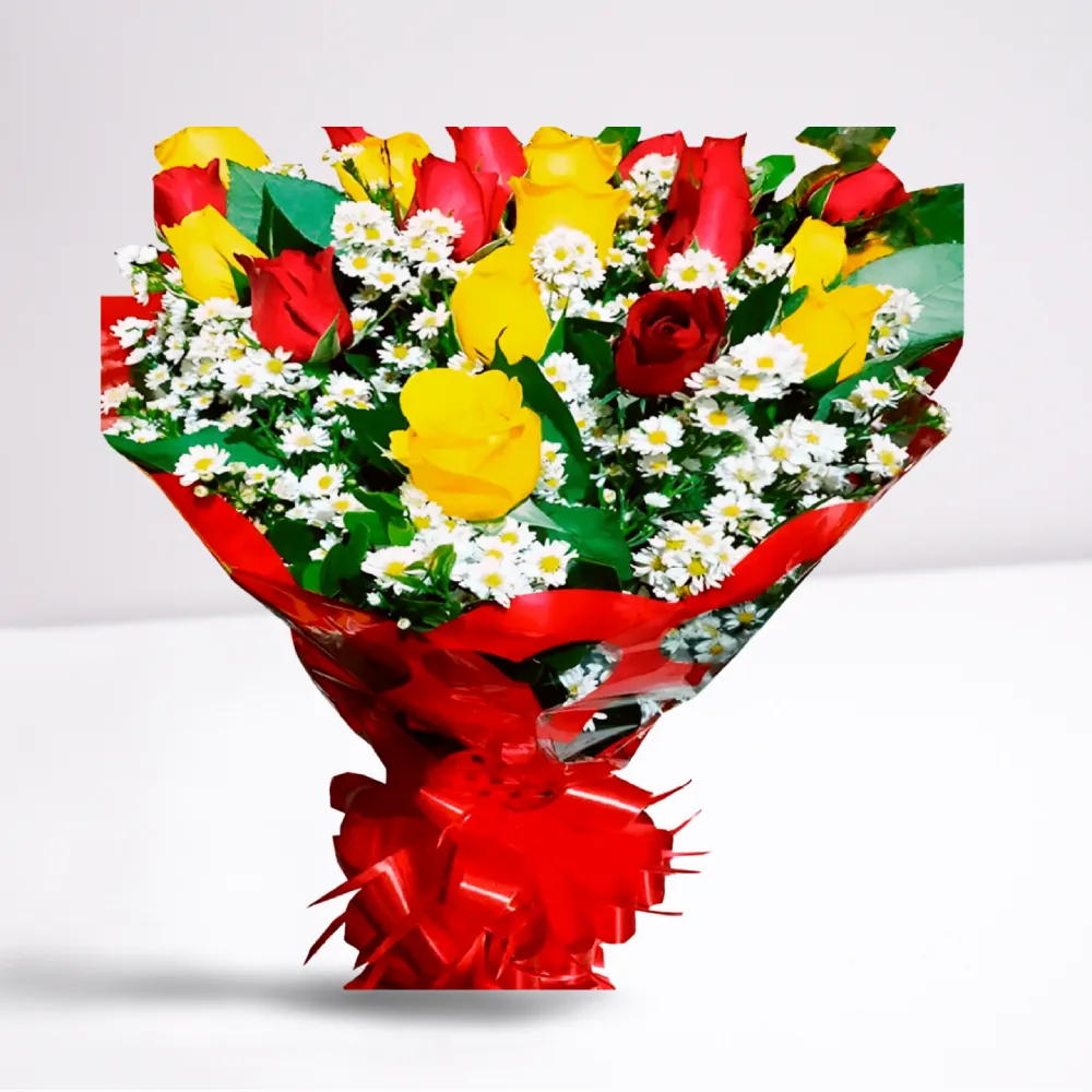 Buquê 20 Rosas Vermelhas e Amarelas com entrega rápida em Recife e região.