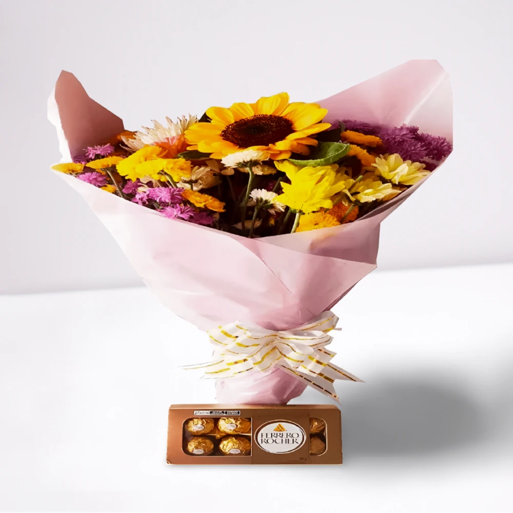 Buquê Flores do Campo com Girassol e Ferrero Rocher - Imagem 3