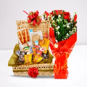 Cesta Café 40 Itens e 20 Rosas (Sabores & Amor) – presente romântico e completo em Recife - Cestas Recife.
