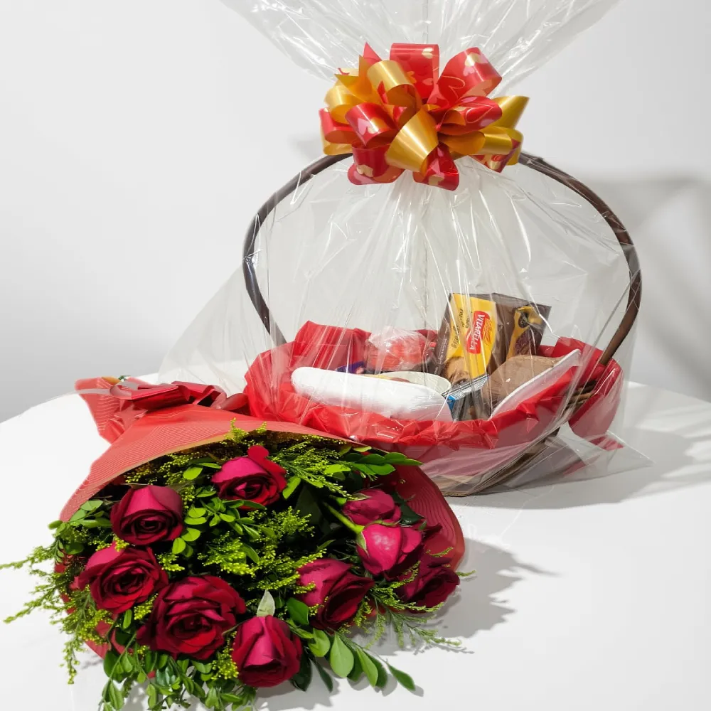 Cesta Chá 20 Itens e 10 Rosas (Doce Romance) em Recife
