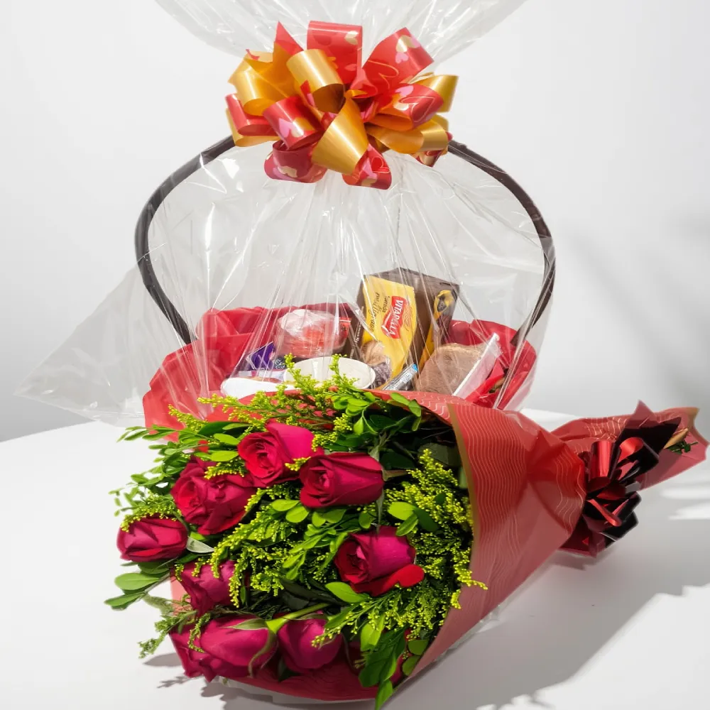 Cesta Chá 20 Itens e 10 Rosas (Doce Romance) em Recife