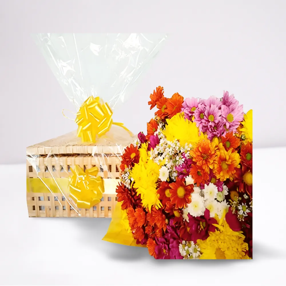 Cesta Chá da Tarde 40 Itens com Buquê Flores do Campo em Recife