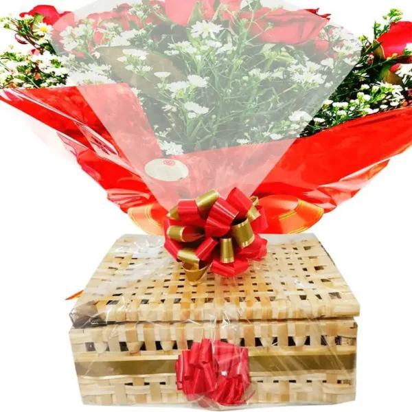 cesta de café 40 itens + buquê 20 rosas