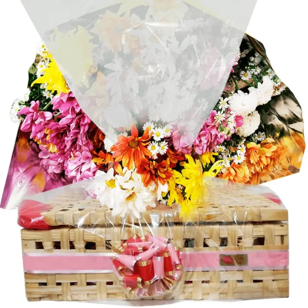 cesta de café 60 itens + flores do campo