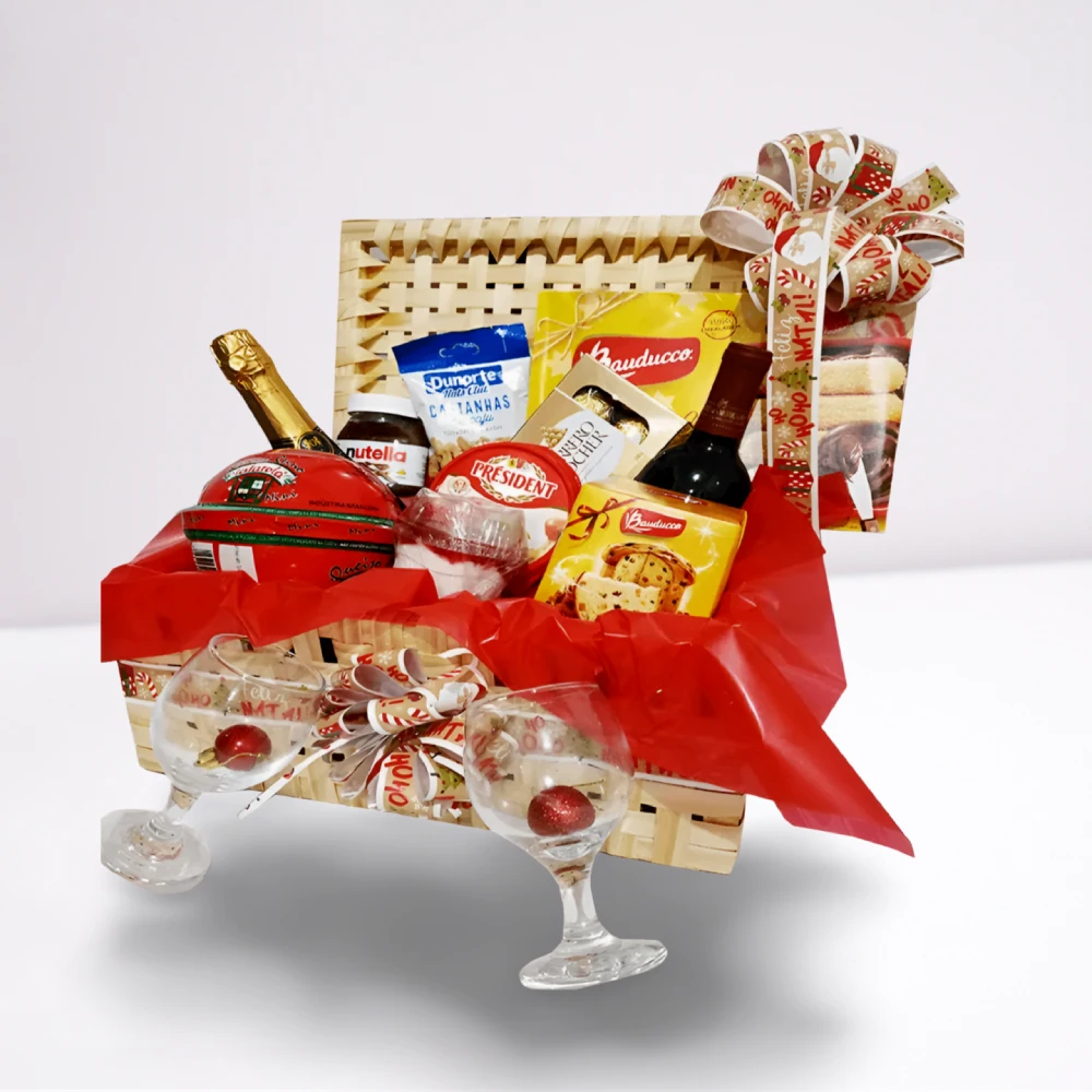 Cesta de Natal com champanhe e panetone com produtos selecionados e de qualidade , com entrega em Recife e Região