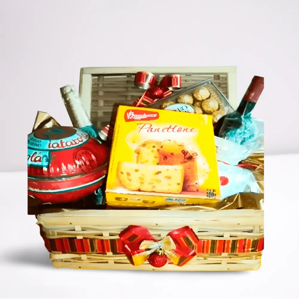 Cesta de Natal com vinho e panetone, produtos especiais com entrega em Recife e Região