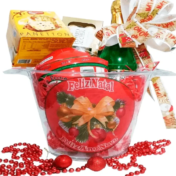 Cesta de natal no balde de gelo