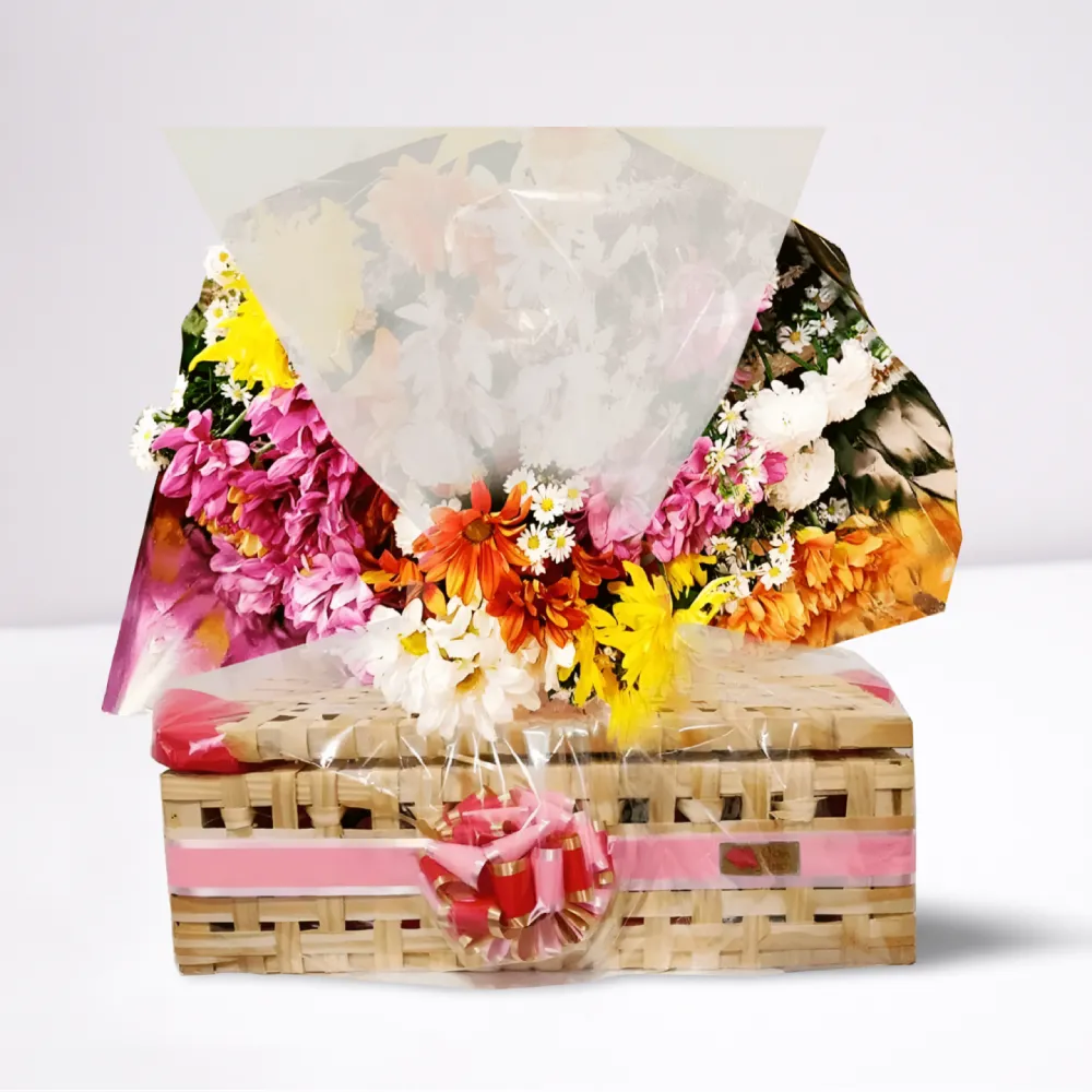 Cesta de Café da Manhã 60 Itens com Buquê Flores do Campo – presente completo com alimentos variados e flores naturais em Recife