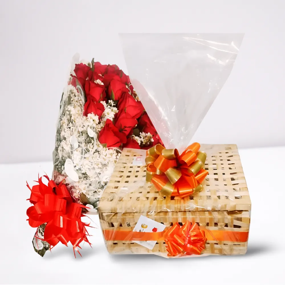 Cesta de Café da Manhã 70 Itens com Buquê 20 Rosas Vermelhas - Imagem 3