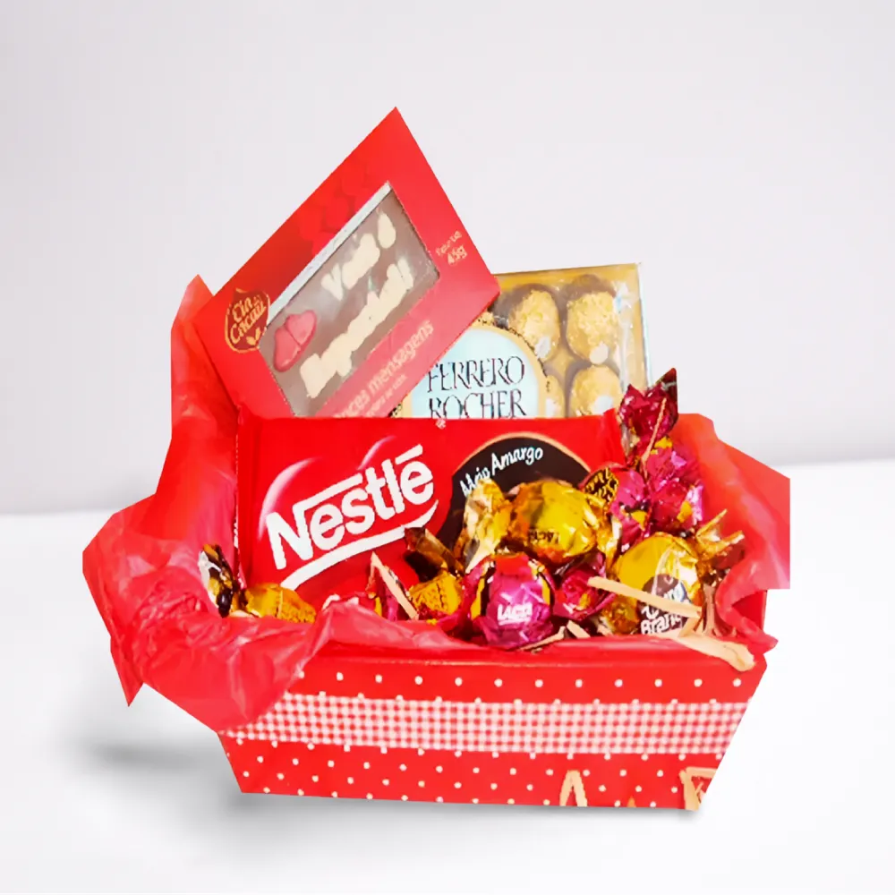 Cesta de chocolates finos com bombons e barra Nestlé, com entrega em Recife e Região