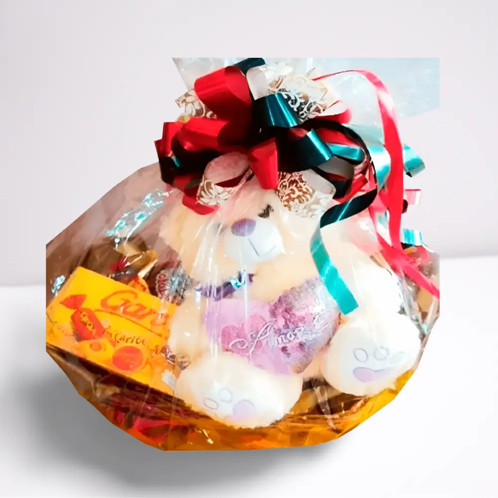 Cesta de Natal com chocolates e urso de pelúcia, com entrega em Recife e Região