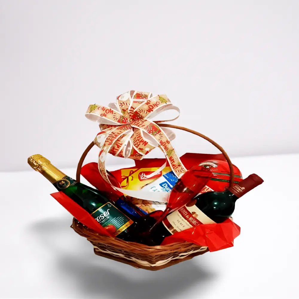 Cesta de Natal para Empresas com vinhos, espumante e produtos selecionados