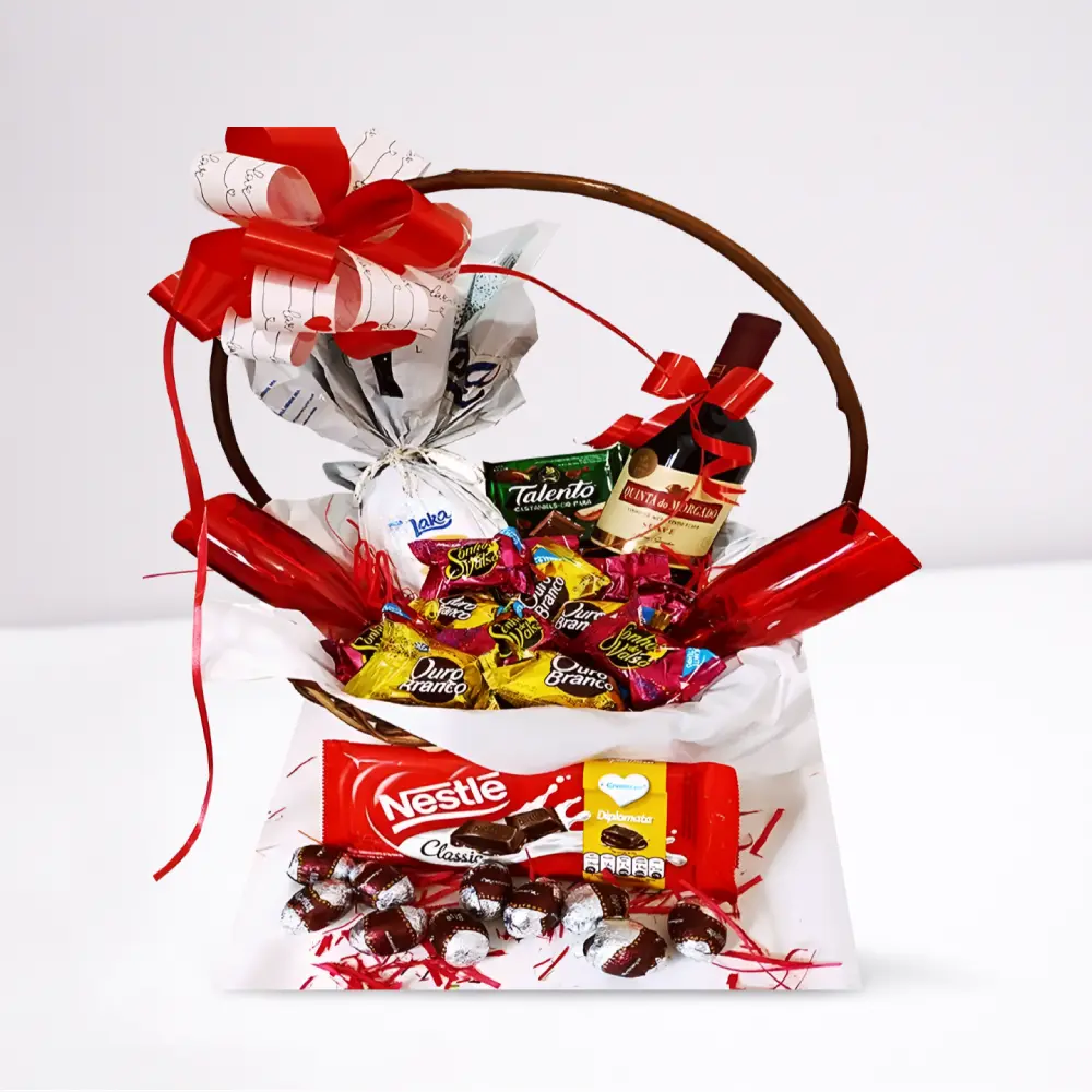 Cesta de Páscoa com Vinho e Taças com entrega em Recife e Região