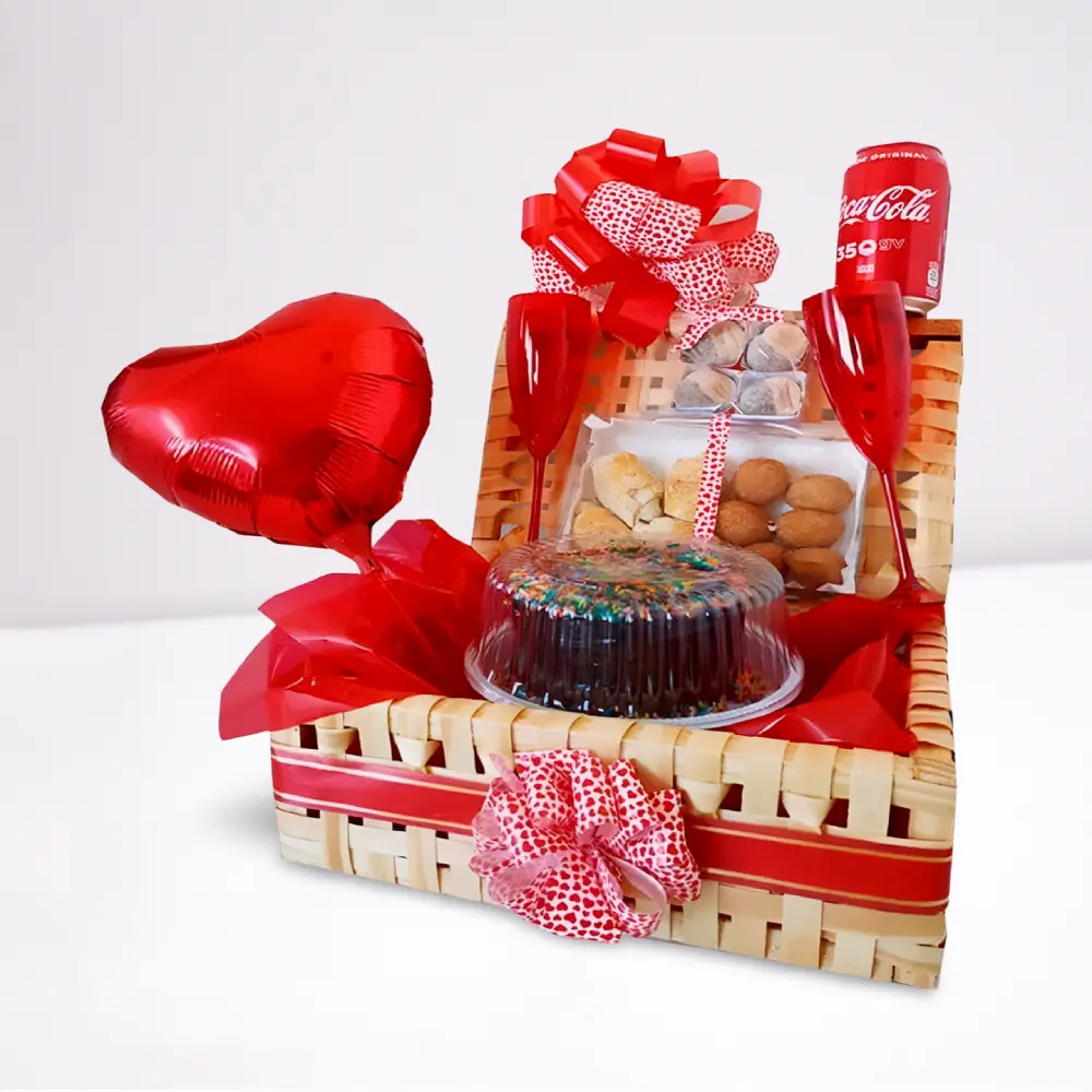 Festa na caixa com balão e bolo para presente em Recife.