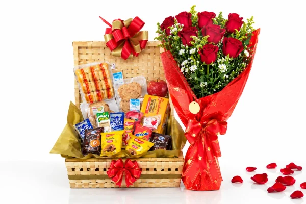 Banner cesta café 40 itens e 20 rosas (Sabores & Amor) com entrega rápida em Recife e Região.