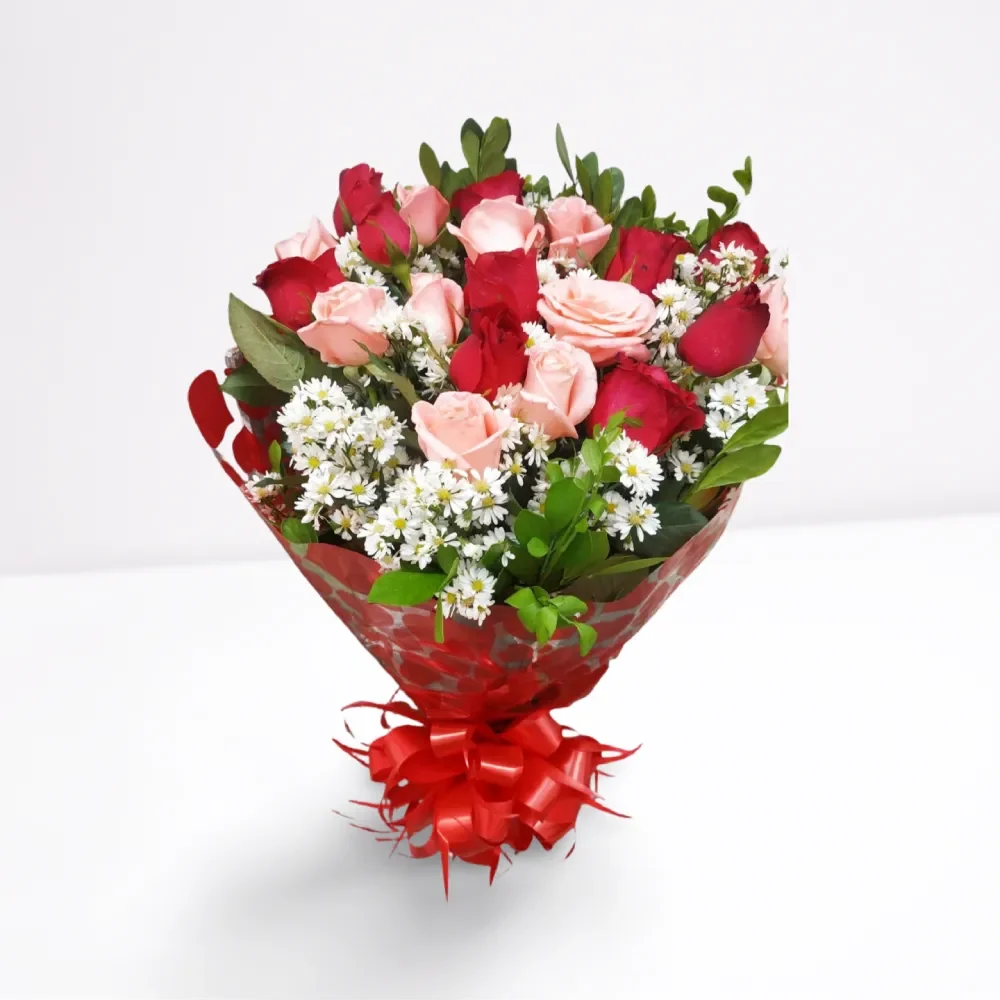 Buquê 20 Rosas Vermelhas e Cor de Rosa naturais, fazemos entrega em Recife e região.