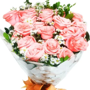 Buquê 20 rosas cor de rosa naturais