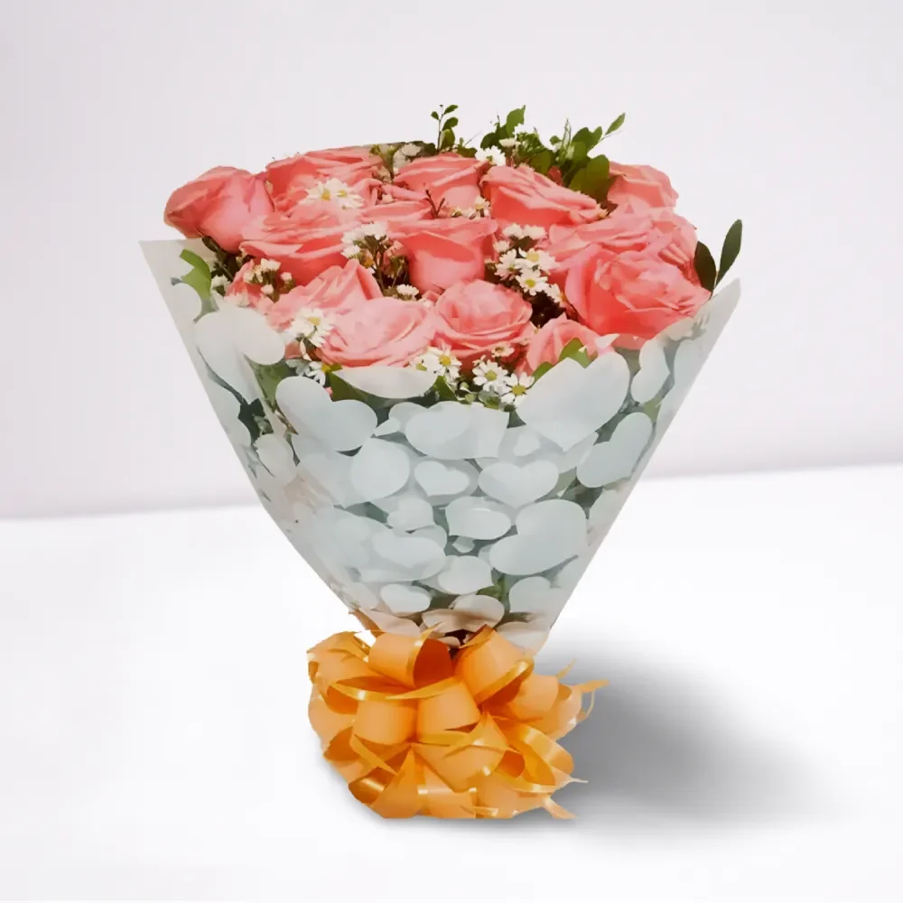 Buquê 20 rosas cor de rosa (doçura e amor) naturais para presente.
