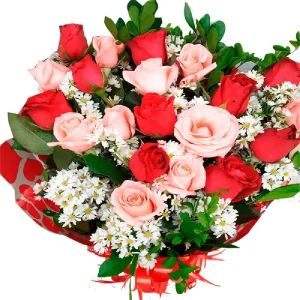 Buquê 20 rosas vermelhas e cor de rosa naturais