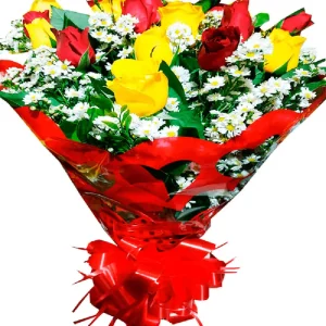 Buquê 20 rosas vermelhas e amarelas naturais