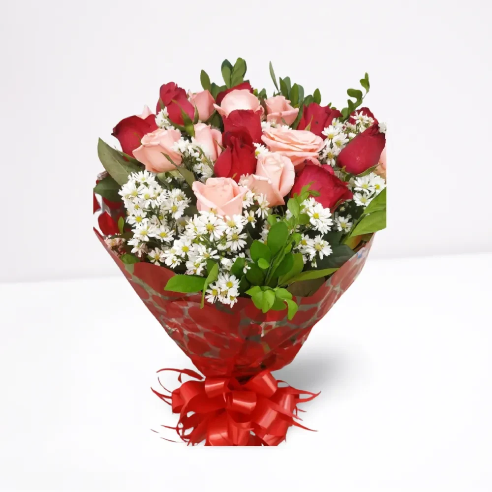 Buquê 20 Rosas Vermelhas e Cor de Rosa (Encanto Apaixonante)