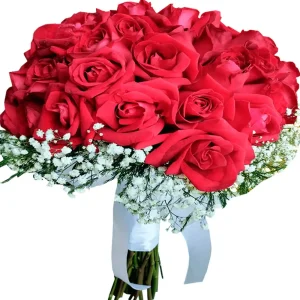 Buquê de noiva com 50 rosas naturais
