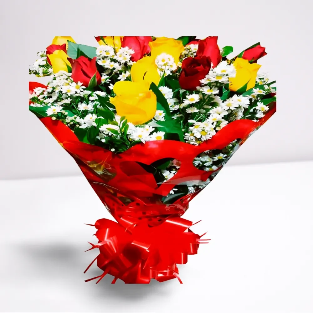 Buquê 20 Rosas Vermelhas e Amarelas com entrega rápida em Recife e região.