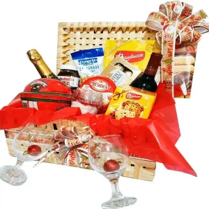 Cesta de natal com champanhe e panetone