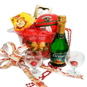 Cesta de natal no balde de gelo