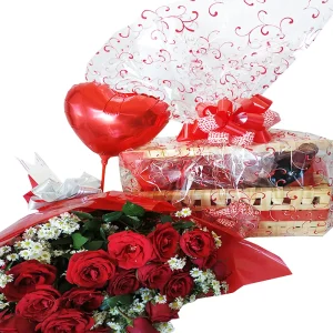 Festa na caixa com buquê 20 rosas vermelhas